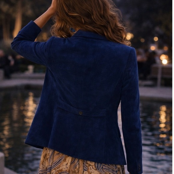 Town n Country 70s Blue Ultrasuede Blazer‎ Jacket Womens Size 6 Single Button - Picture 3 of 8